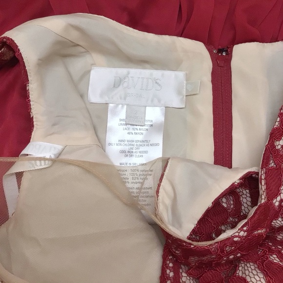 David’s Bridal Red V-Neck Lace and Mesh Dress - Picture 5 of 6